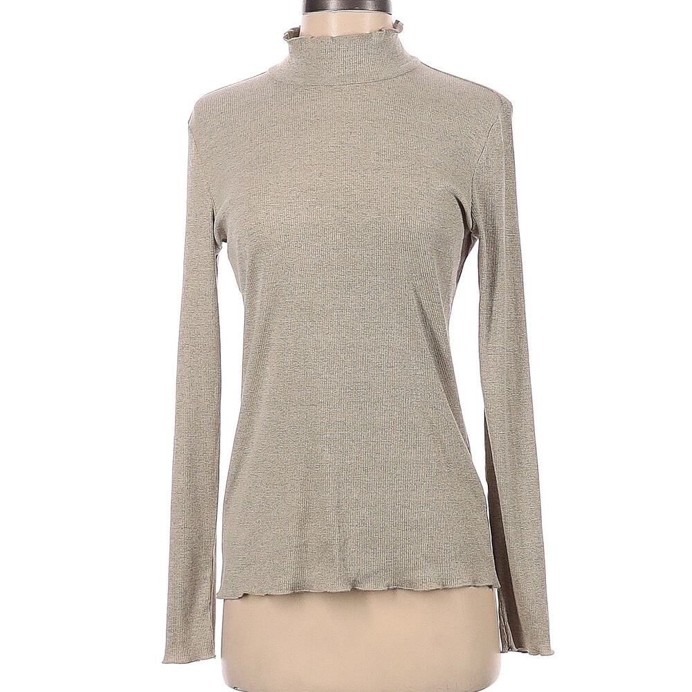 Catherine Malandrino Long Sleeve Mock Neck Pullover Knit Sweater Taupe Small